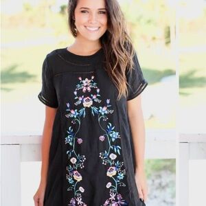 Umgee Black Dress with Delicate Embroidery